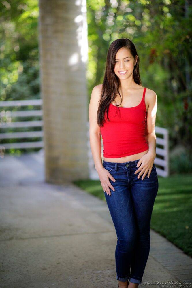 Sweet Latina teen Alina Lopez strips naked in the drive of a country home - #3