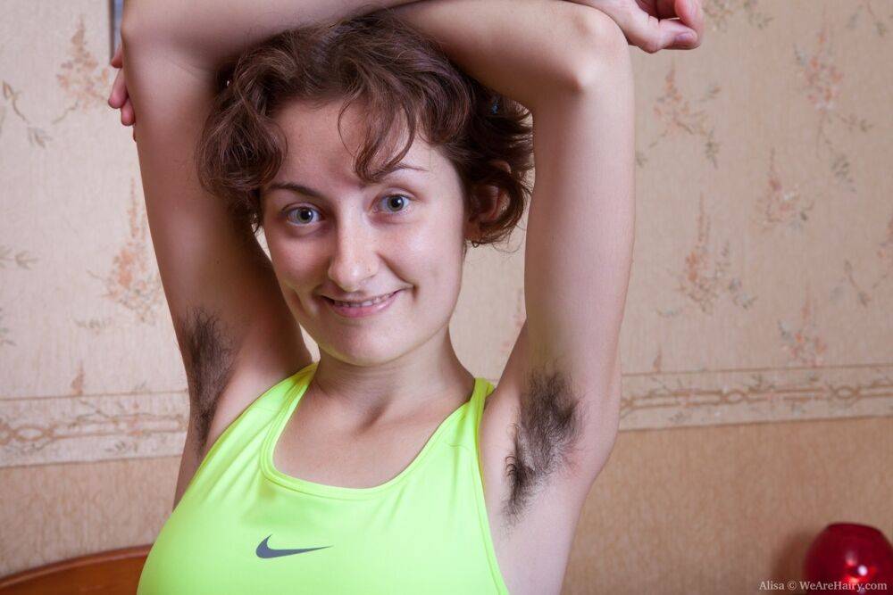 Dirty babe Alisa proudly revealing her hairy pussy and armpits - #13