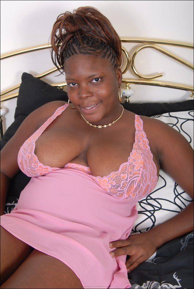 Black BBW releases large natural tits as she removes pink lingerie - #16