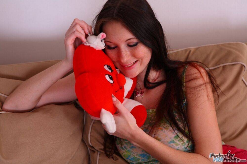 Young brunette Alina plays with her stuffed animals before having sex - #13