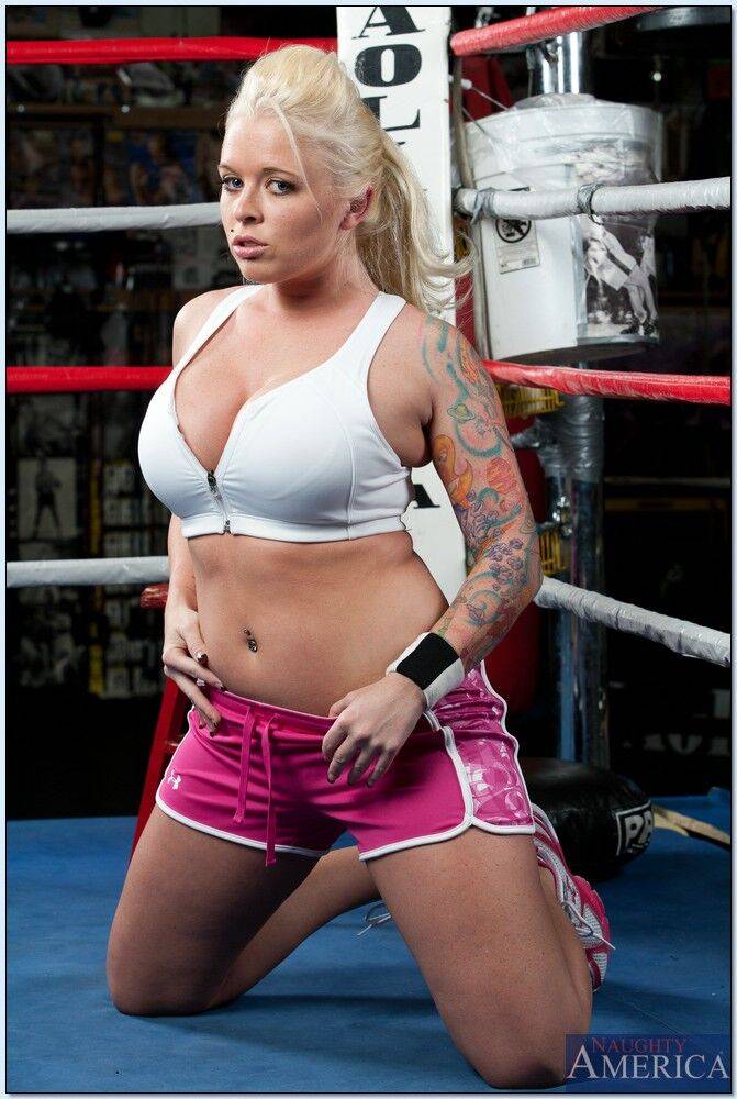 Tattooed wife Angel Vain exposing her bbw curves in the boxing rink - #7