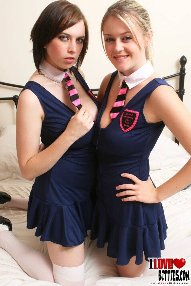 Schoolgirls Louisa and Brook unleash their big naturals while on a bed - #6