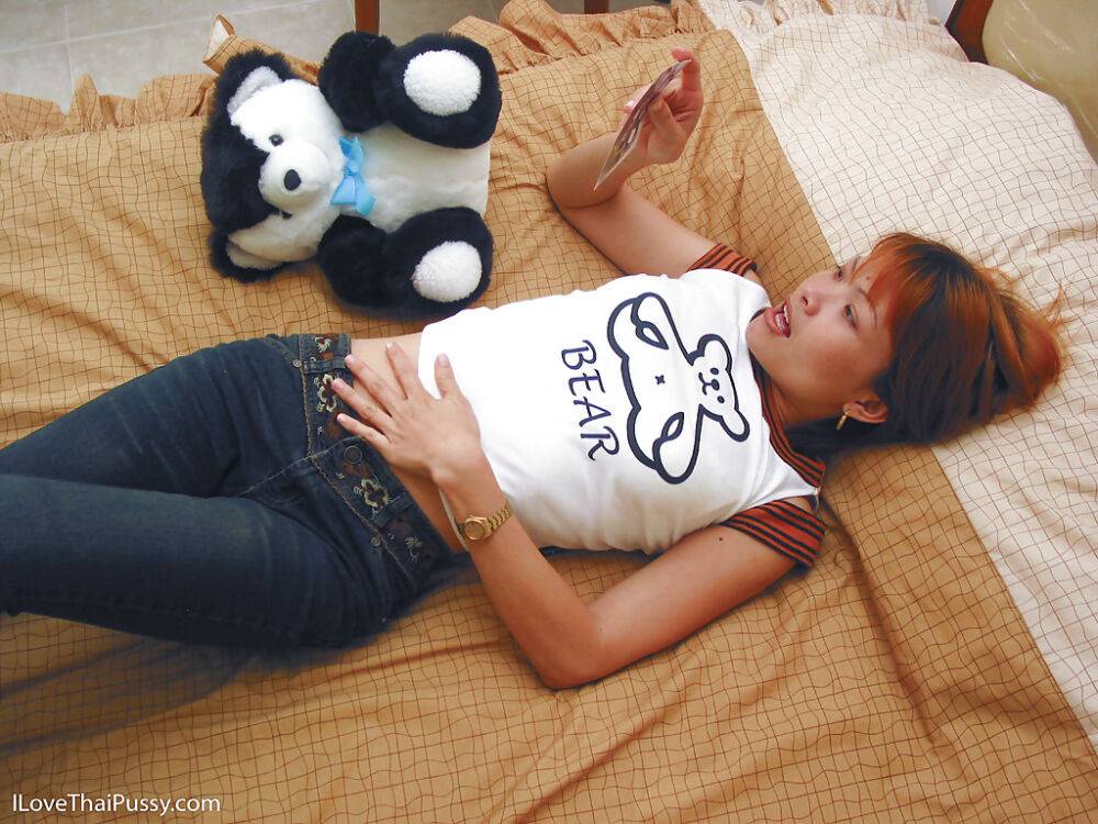 Adorable asian girl in jeans undressing her tight body and tits - #10