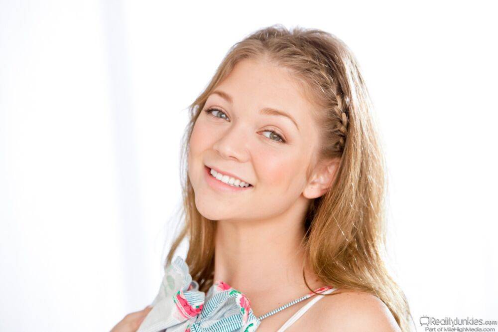 Appealing young Jessie Andrews happily undressing to pose in hot underwear - #11