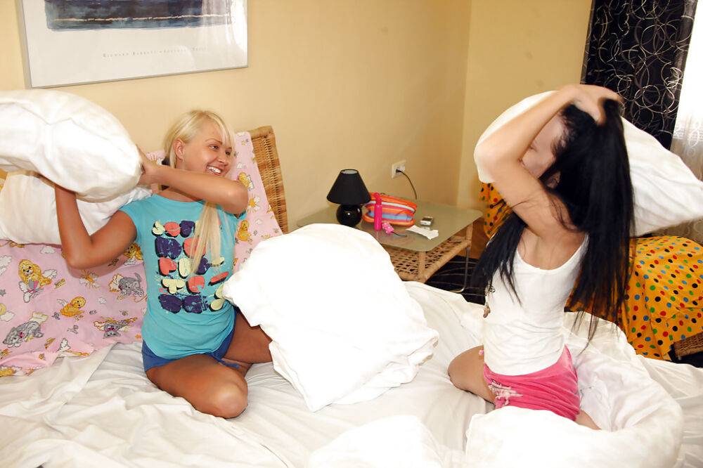 Stunning lesbian teens in panties Anabell & Vikki B having bed fun - #10