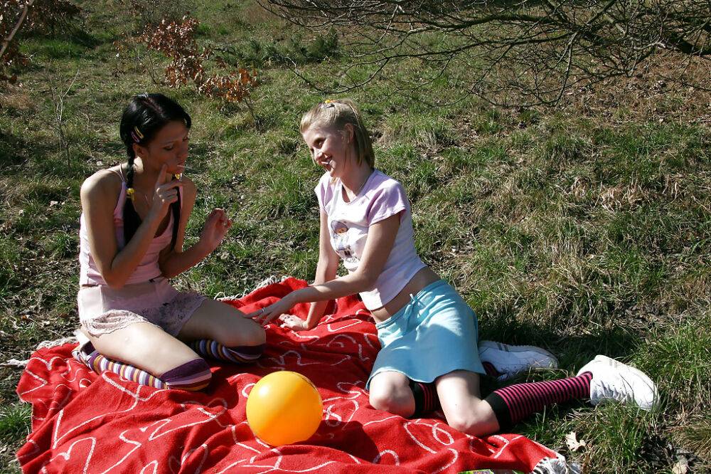 Naughty schoolgirls have some pussy licking and fingering fun outdoor - #14