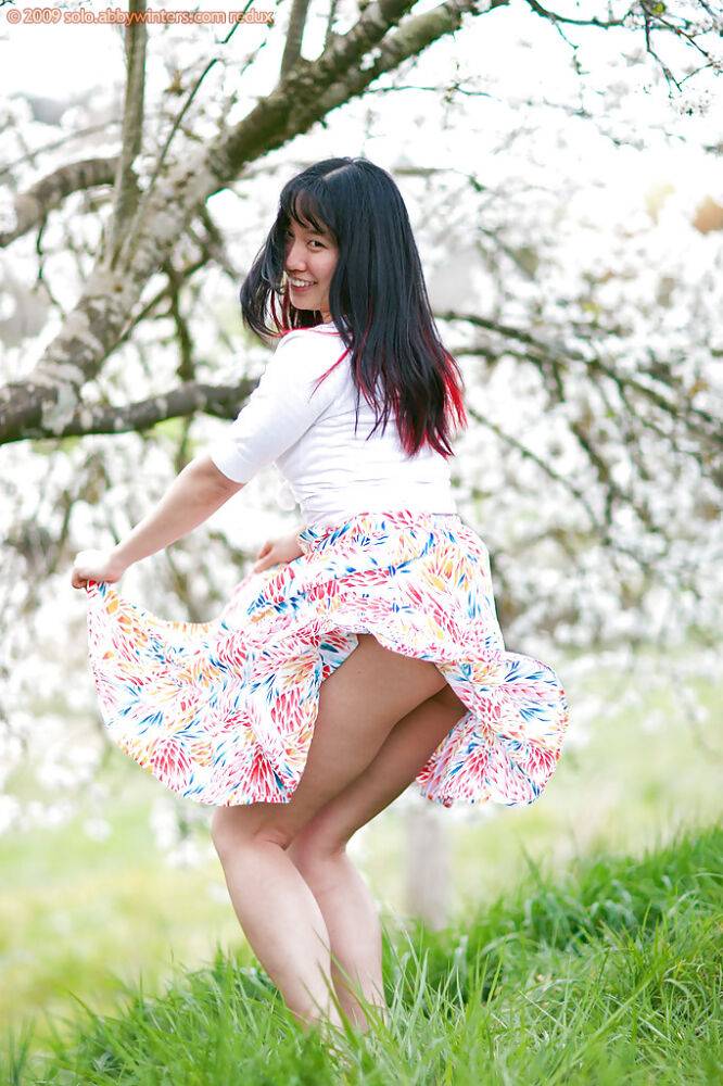 Amateur woman Jenny-Lee sporting nice upskirt under summer dress outdoors - #11