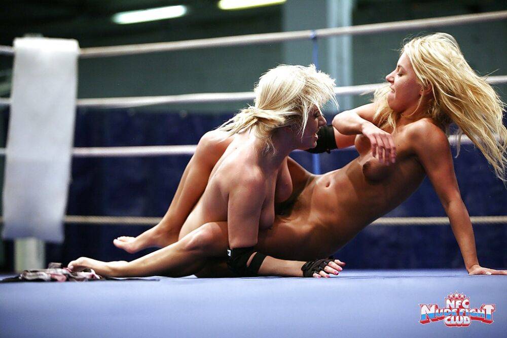Lusty lesbians fighting and playing with their toys in the ring - #9