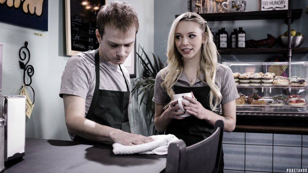 Young blonde Lily Larimar has sex with a guy while they're working in cafe - #15