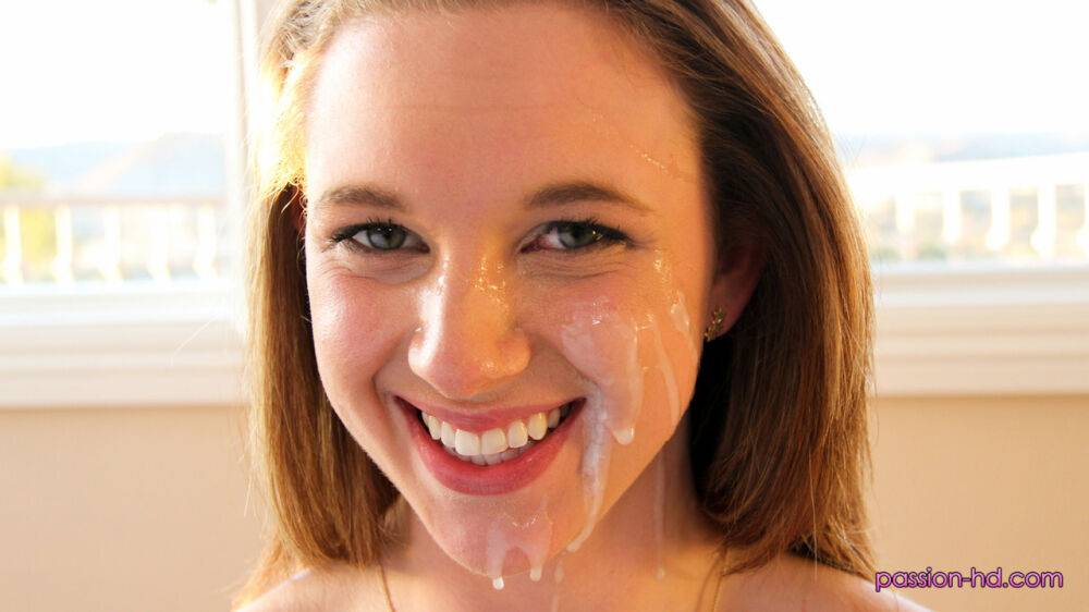 Huge titted babe Brooke Wylde gets her smiley face covered in cum - #15
