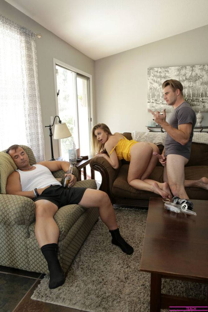 Nerdy wife Britney Amber gets caught fucking her stepson in the living room - #3