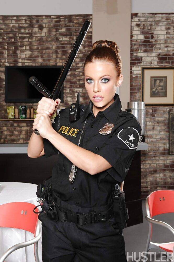 Solo girl Britney Amber frees big pornstar boobs from police unifrom - #7