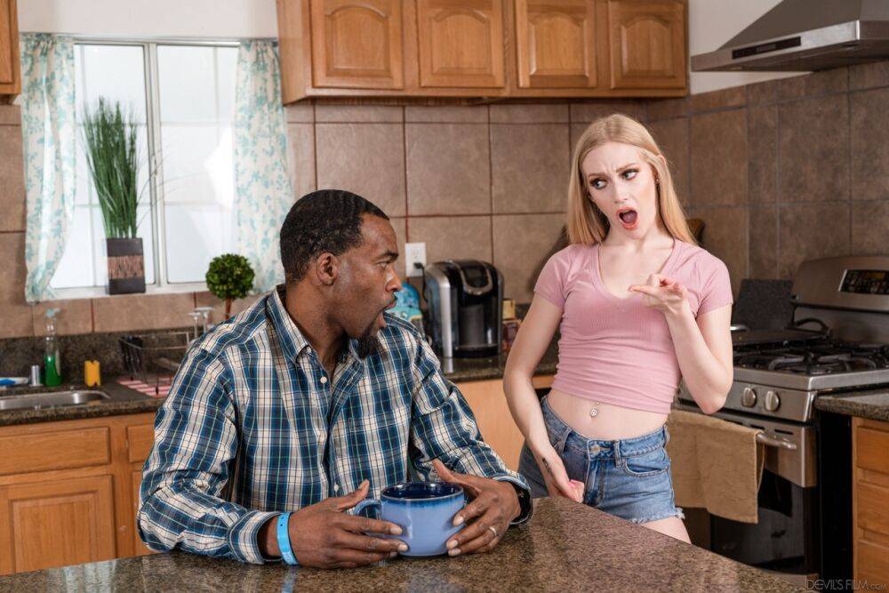 Long-haired teen Emma Starletto engages in interracial sex while in a kitchen - #4