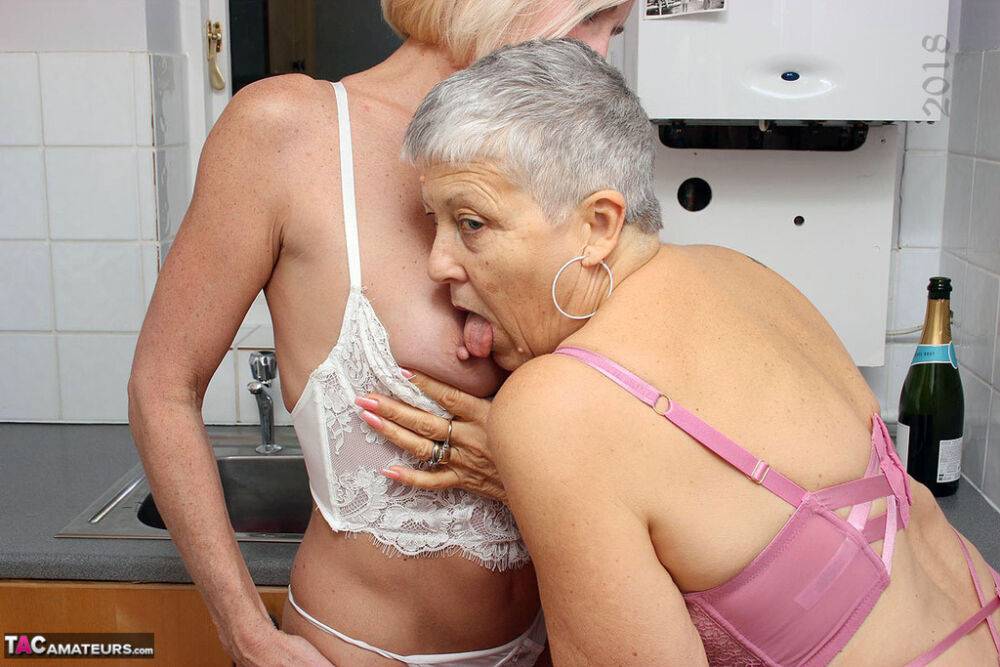 Granny lesbians lick each others nipples before using bananas as dildos - #6