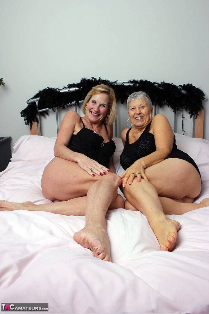 Old women work free of black lingerie while having lesbian sex on a bed - #4