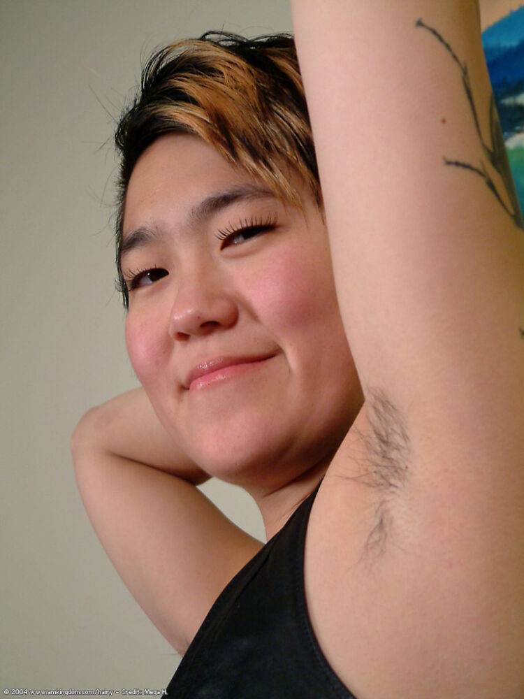 Tattooed amateur slut Cady shows off her hairy armpits while in panties - #13