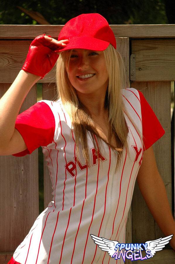 Hot blonde amateur slut Alicia flashes hot upskirt & sheds baseball uniform - #10