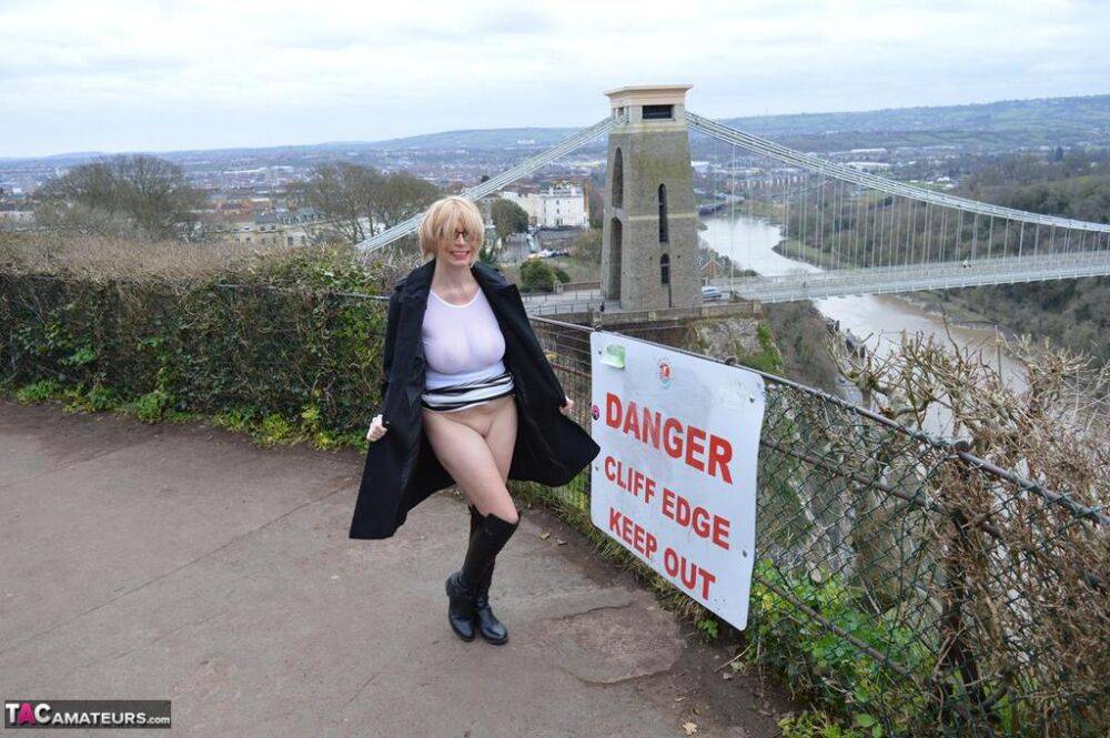 Mature woman Barby Slut wanders around in public places exposing herself - #11