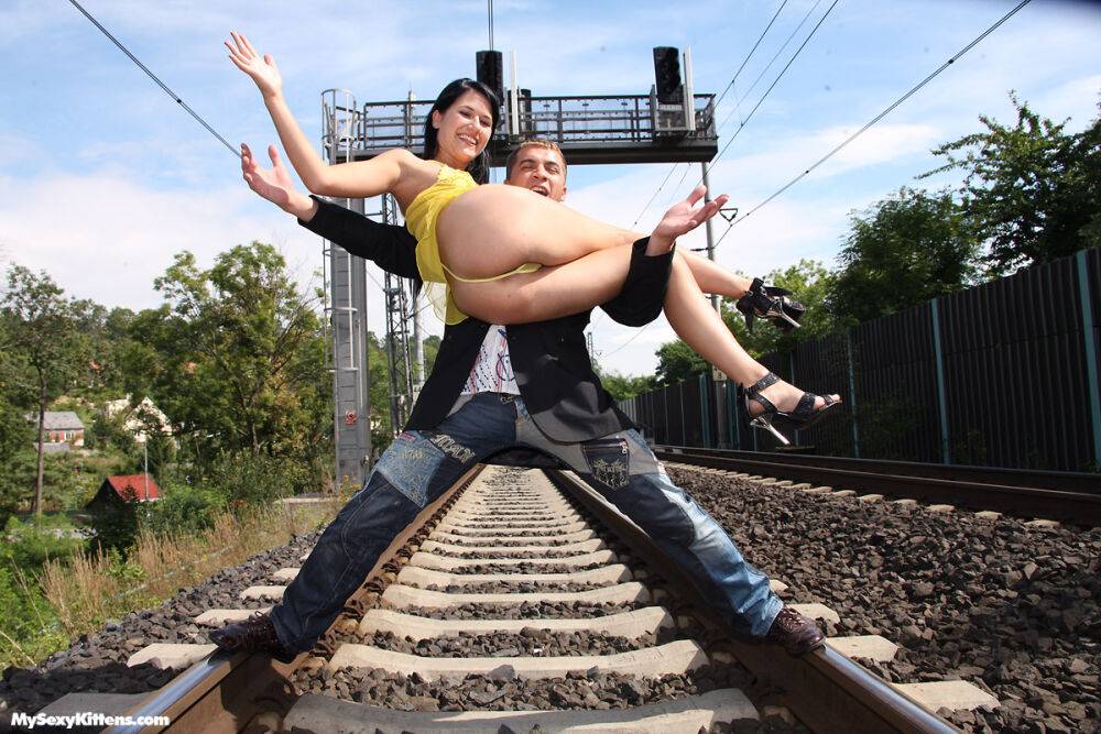 Horny slut gets fucked on the railway tracks & eats a load of dripping cum - #2