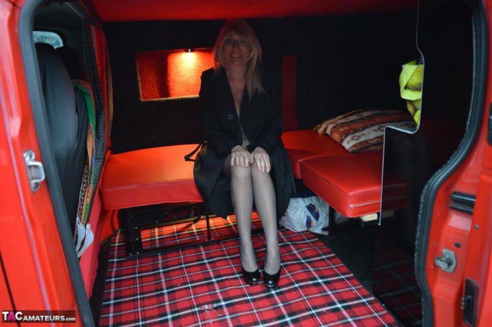 Mature blonde Barby Slut exposes herself inside a camper while in the city - #14