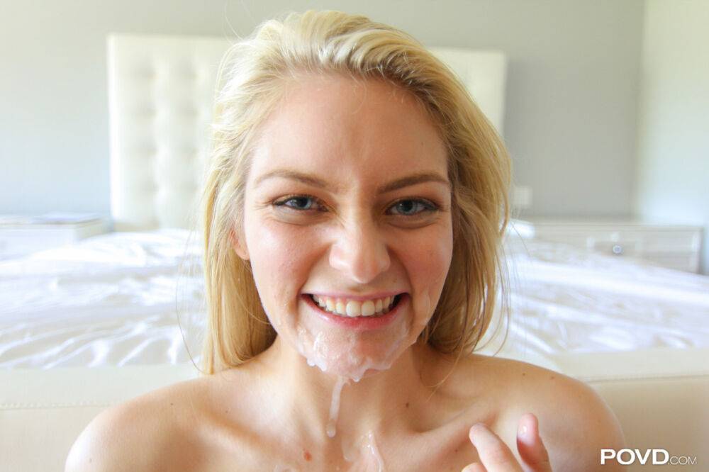 Naked blonde slut sucking and getting pounded POV ends with sperm facial - #4