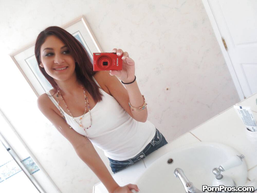 Nasty brunette slut Nikka taking couple of selfies in the bathroom - #9