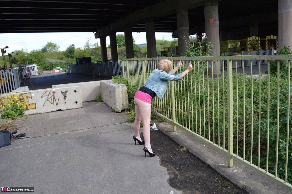 Leggy mature woman Barby Slut exposes her boobs while out in public places - #7