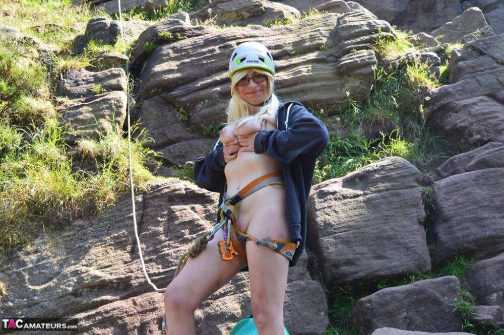 Blonde amateur Barby Slut sucks on a cock after a day of rock climbing - #2