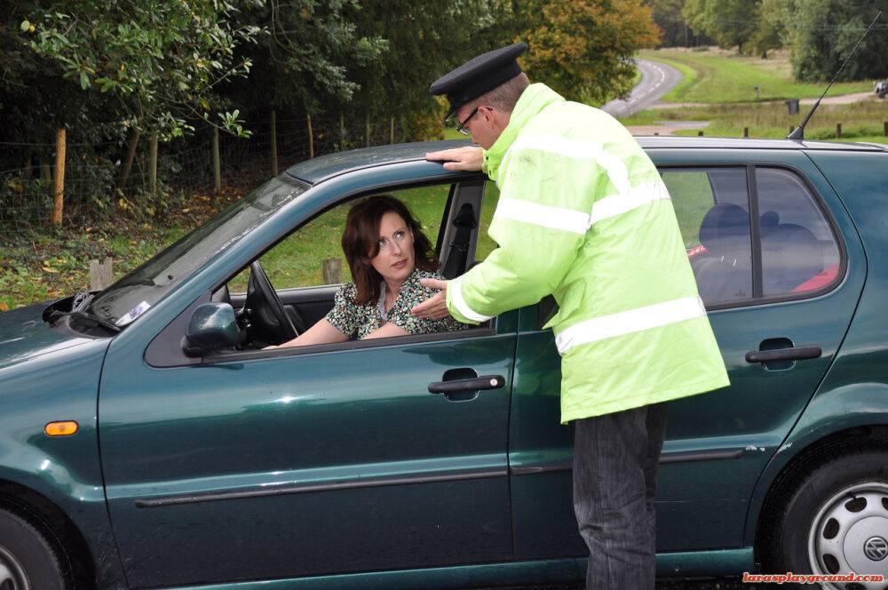 Horny mature woman in boots gives cop head & doggystyle fuck to avoid fine - #6