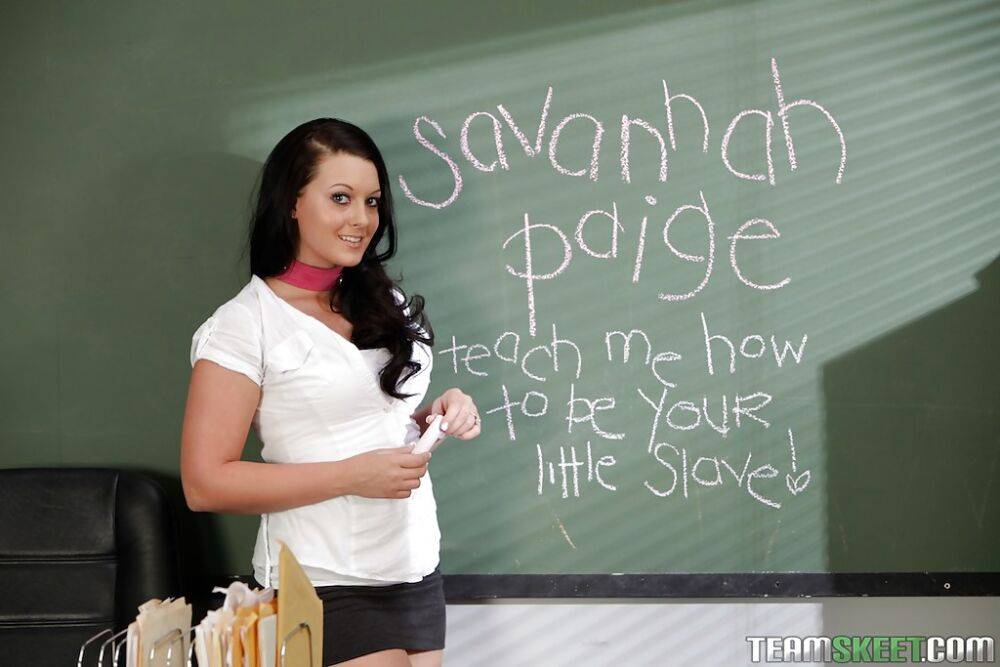 Schoolgirl brunette Savannah Paige undresses in the classroom - #7