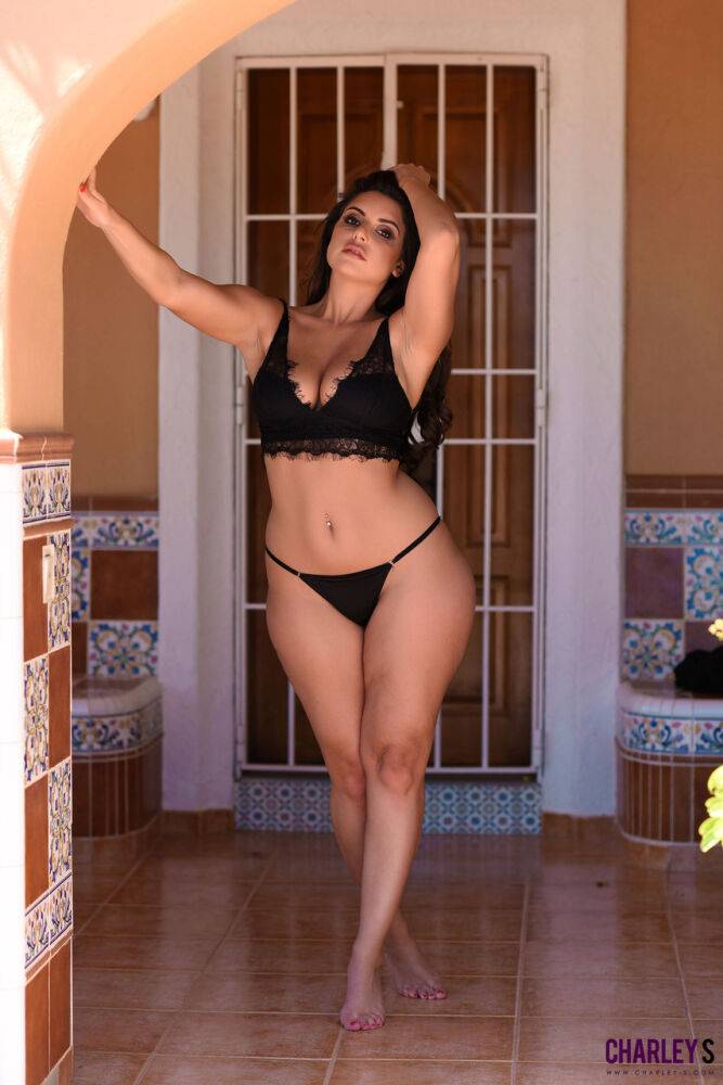 Beautiful Latina Charlotte Springer in black lace lingerie showing big tits - #5