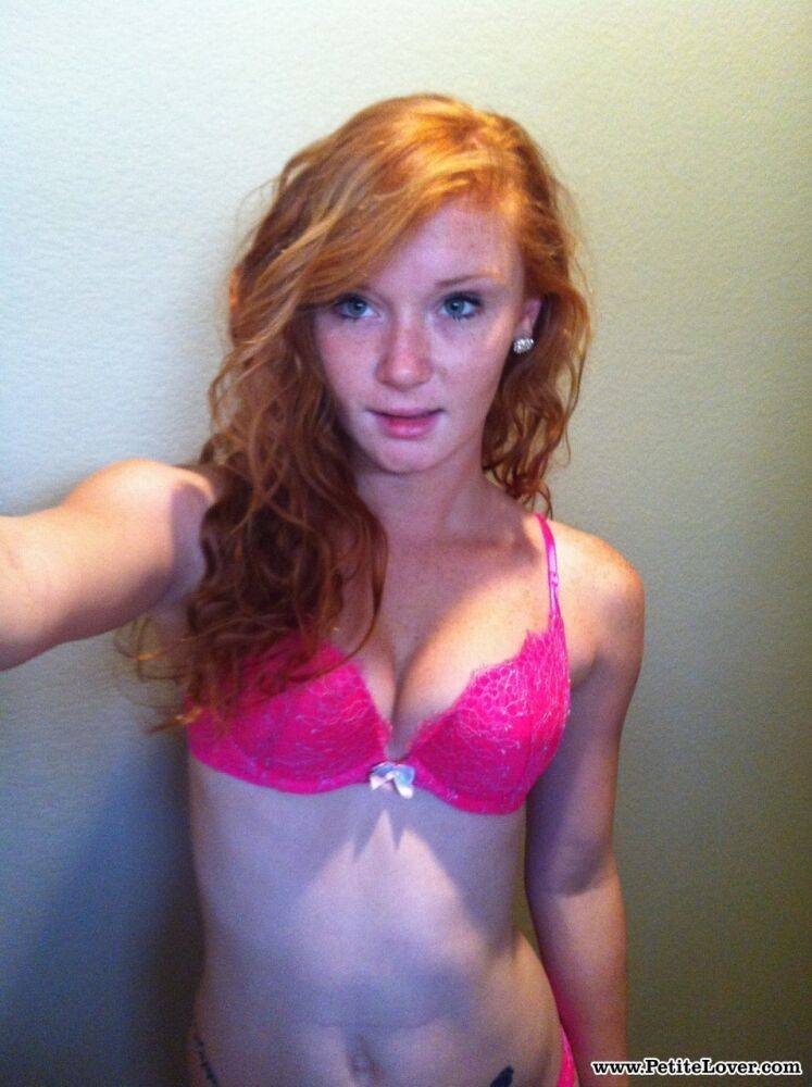 Natural redhead Alex Tanner slips off her pink lingerie set for nude selfies - #16