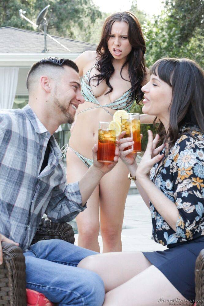 Busty MILF Dana DeArmond flirts with GF's man flaunting long legs & cleavage - #14