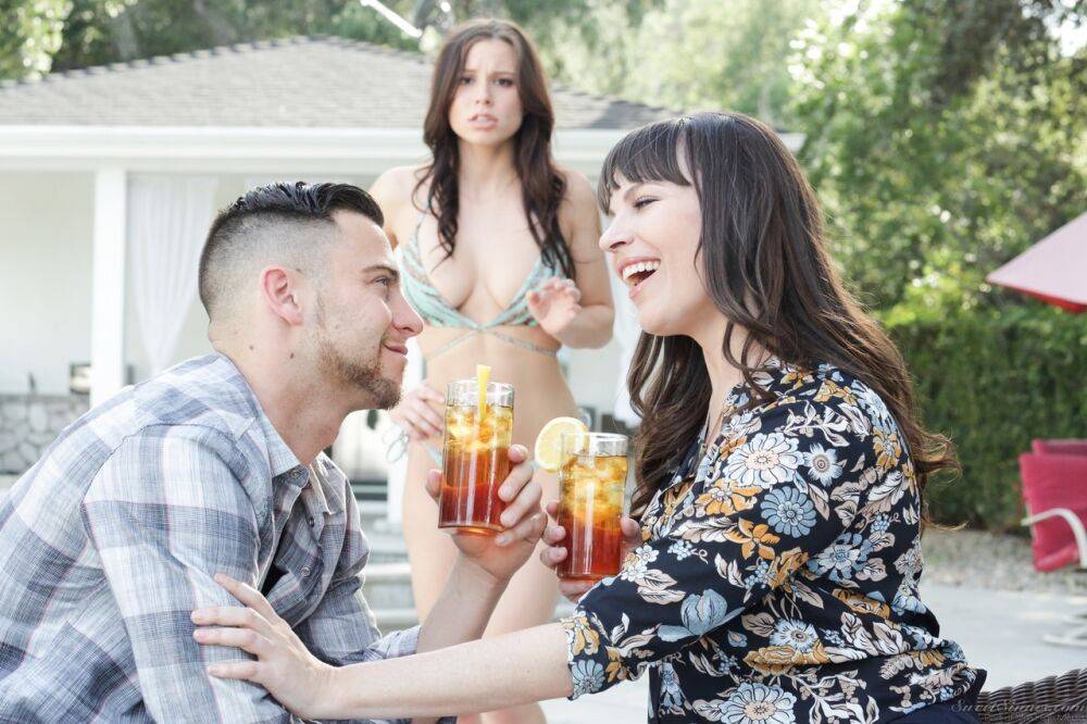 Busty MILF Dana DeArmond flirts with GF's man flaunting long legs & cleavage - #9