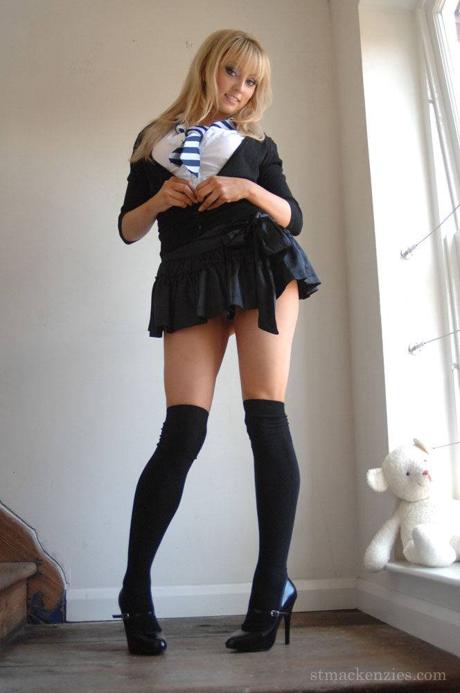 Adorable babe in black socks Elle Parker taking off her school uniform - #9