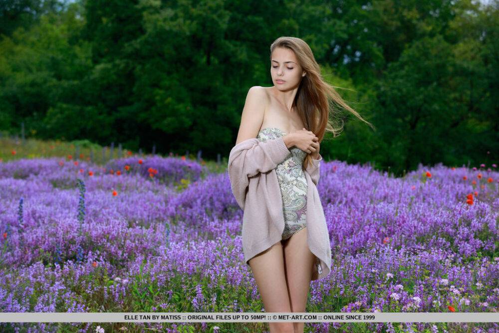 Teen solo girl Elle Tan bares her slim figure in front of wild flowers - #9