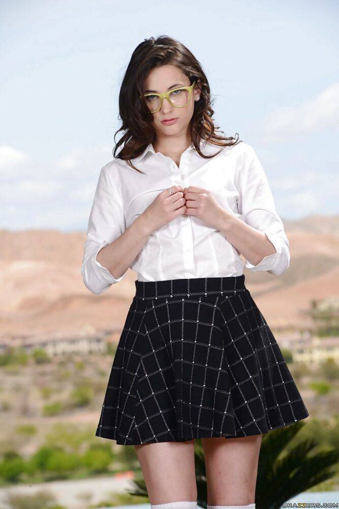 Schoolgirl brunette in sexy glasses Georgia Jones is spreading her legs - #5