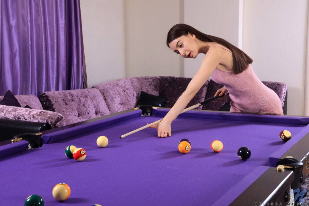 Beautiful college girl Melissa Muse gets totally naked after shooting pool - #7