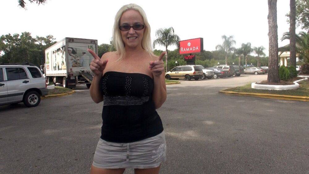 Thick blonde Dee Siren exposes her big tits in public before interracial sex - #15