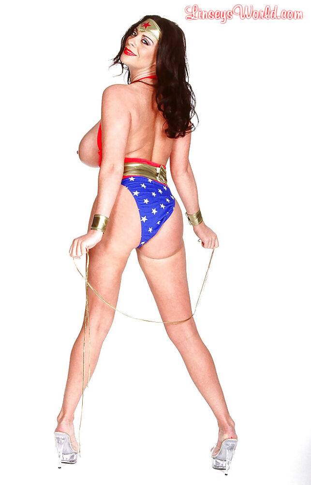 MILF Linsey Dawn McKenzie letting hooters loose from Wonder Woman outfit - #13