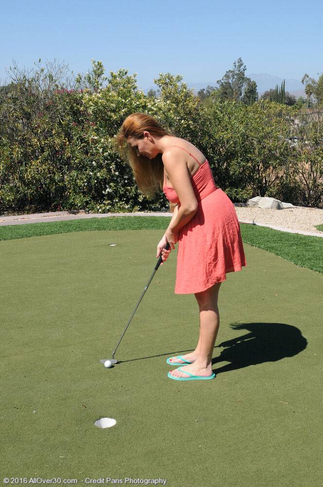 Big boobed MILF Elexis Monroe rubs her hairy muff at the golf court - #12