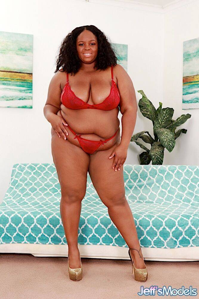 Obese black woman Olivia Leigh finger spreads her pink pussy on a futon - #10