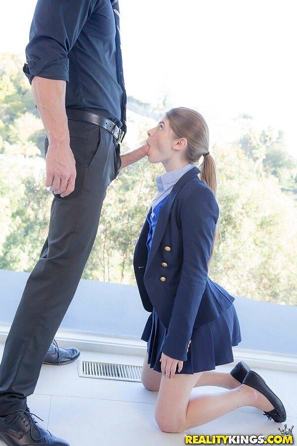 Naughty schoolgirl in uniform makes the grade on her knees - #5