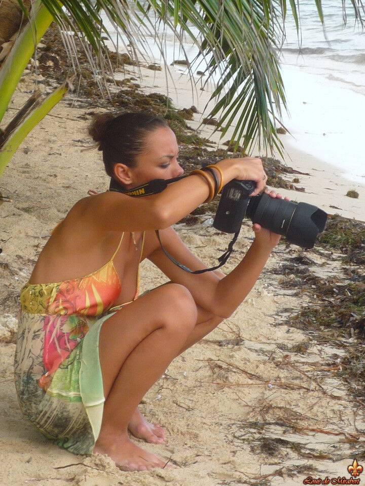 Swimsuit models Melisa Mendini and Marie go topless on a tropical beach - #1