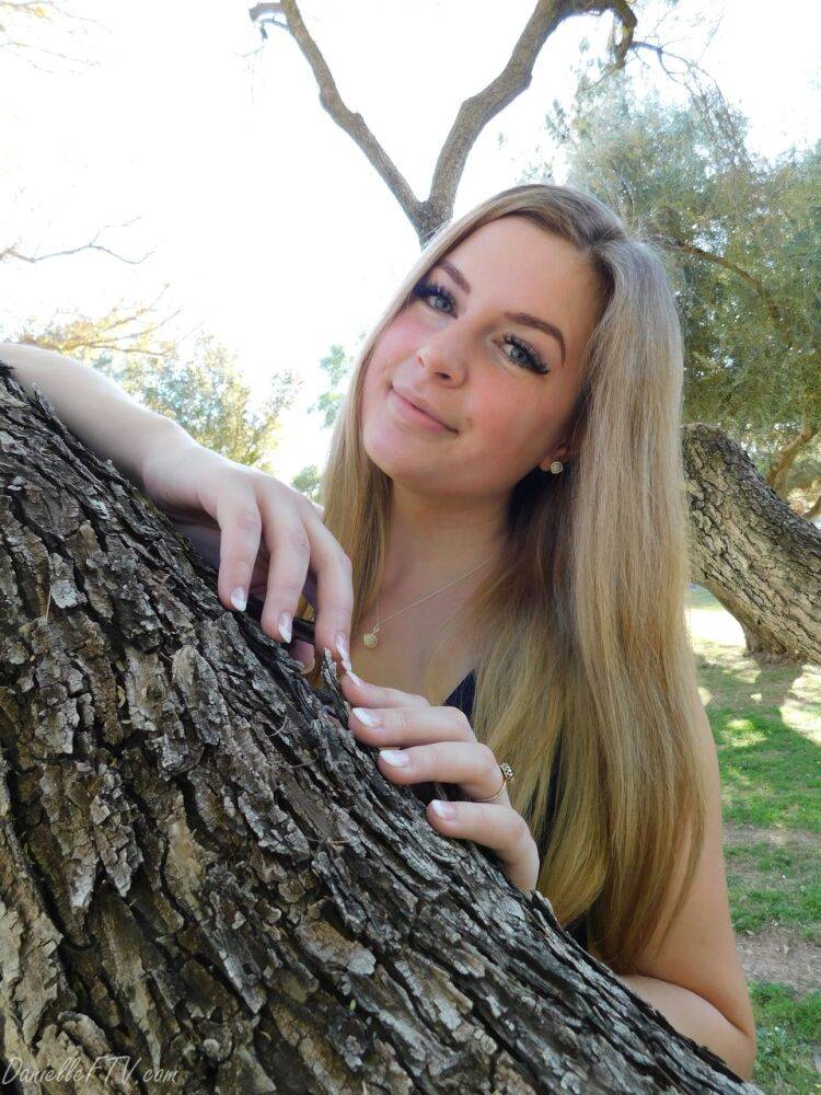 Blonde first timer toys her upskirt pussy out in the park - #6