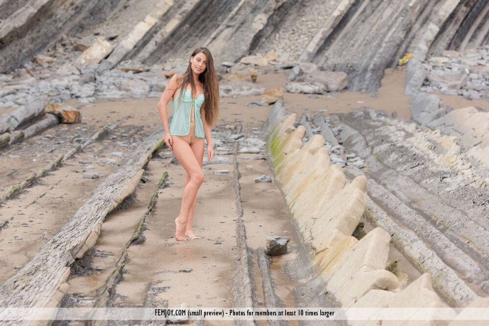 Beautiful teen Lorena G removes baby doll lingerie at low tide - #8