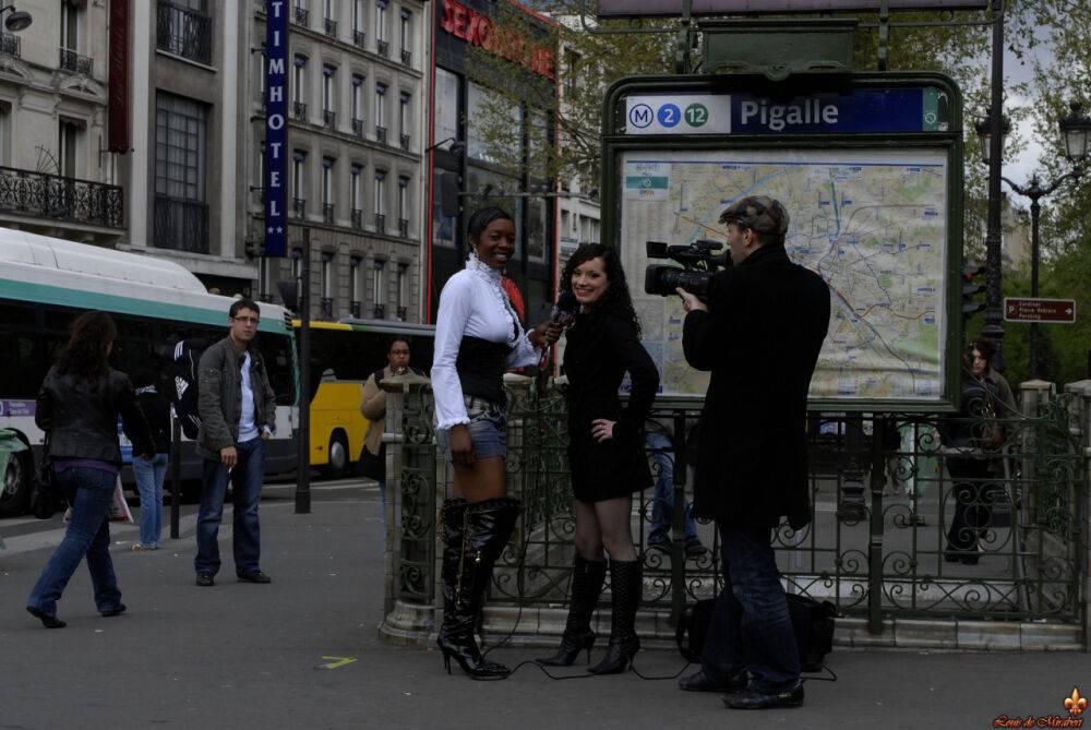 Brunette chick Penelope Tiger goes topless while being interviewed in Pigalle - #9