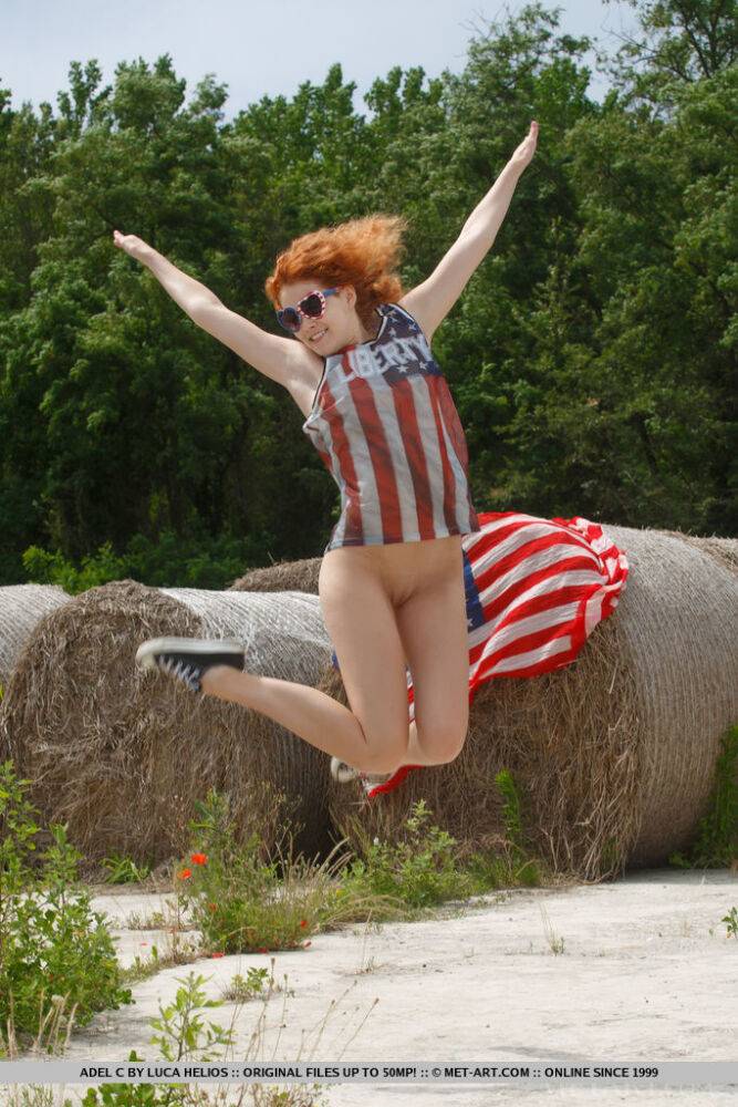 Natural redhead Adel C doffs USA themed attire and sneakers to model naked - #7