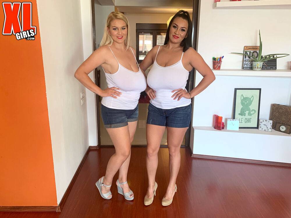 The Star sisters play with each others massive tits in denim shorts - #1