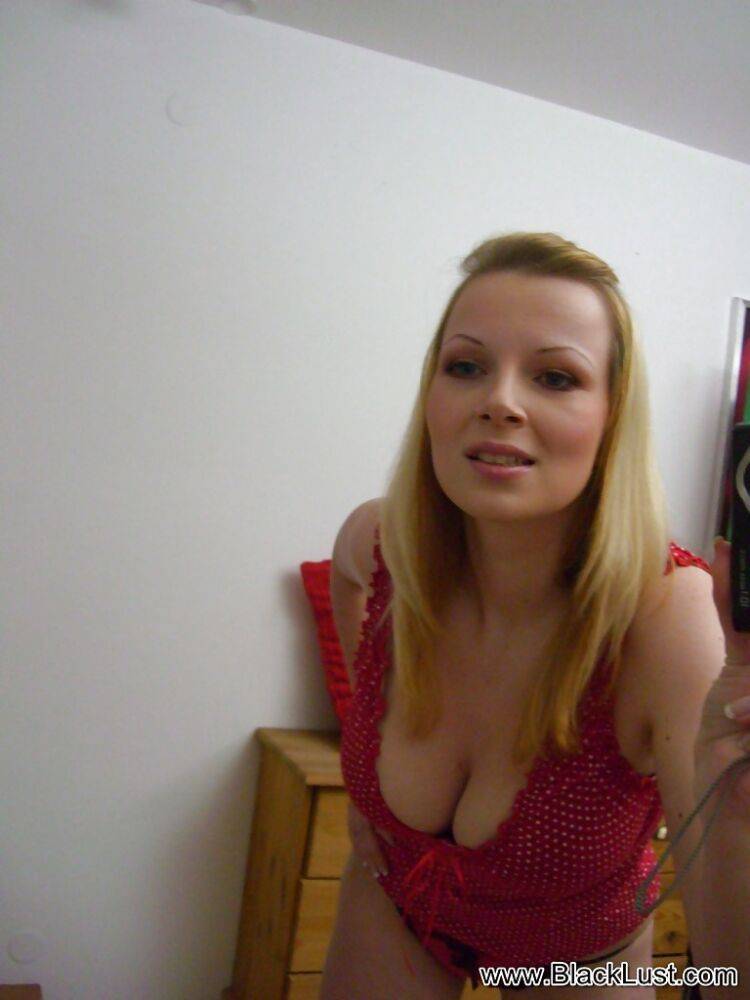 Busty blonde chick Ricky taking self shots in mirror while masturbating - #6